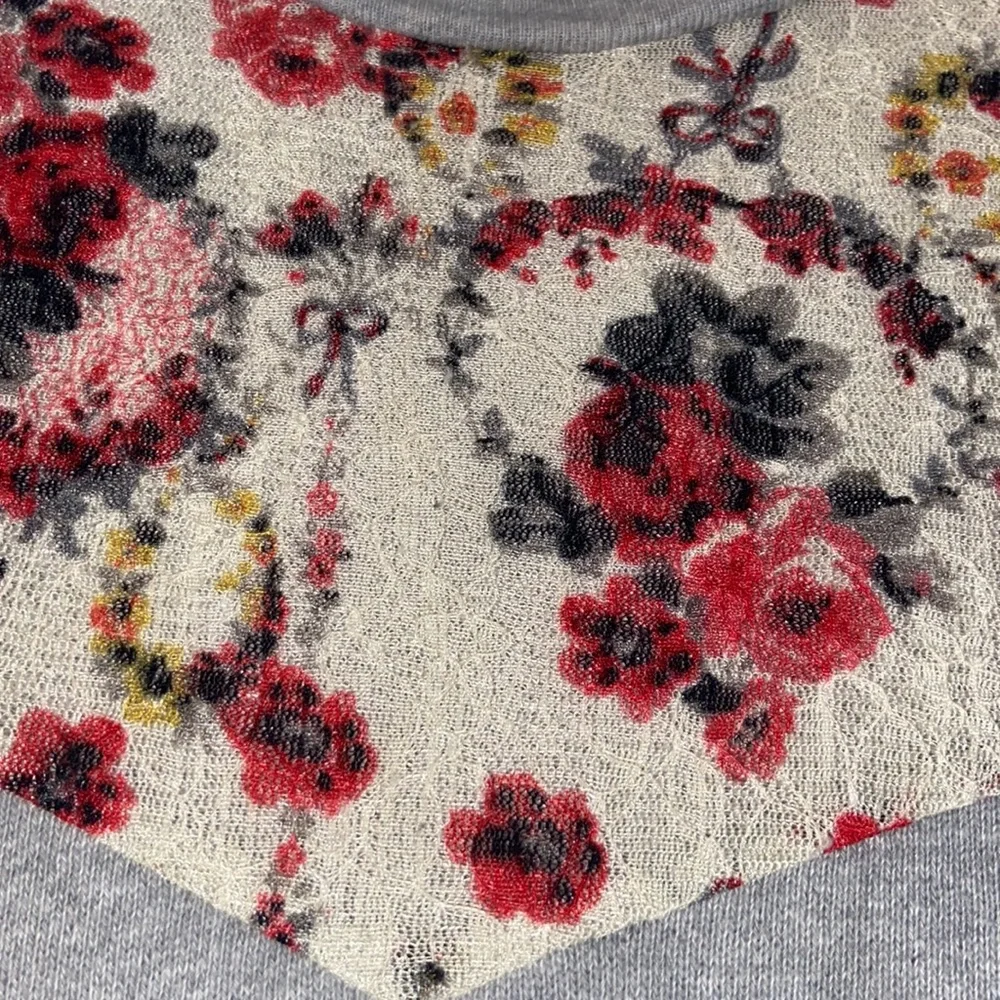 Free People Gray Floral Lace Oversized Sweatshirt Small - Picture 10 of 14